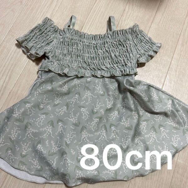 スズラン柄シャーリングワンピース水着 80cm