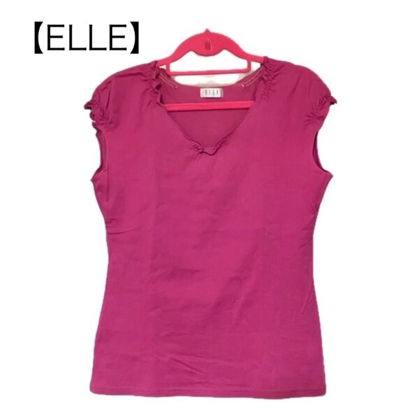 【ELLE PLANETE】 ノースリーブ Tシャツ ・Vネック・ピンク