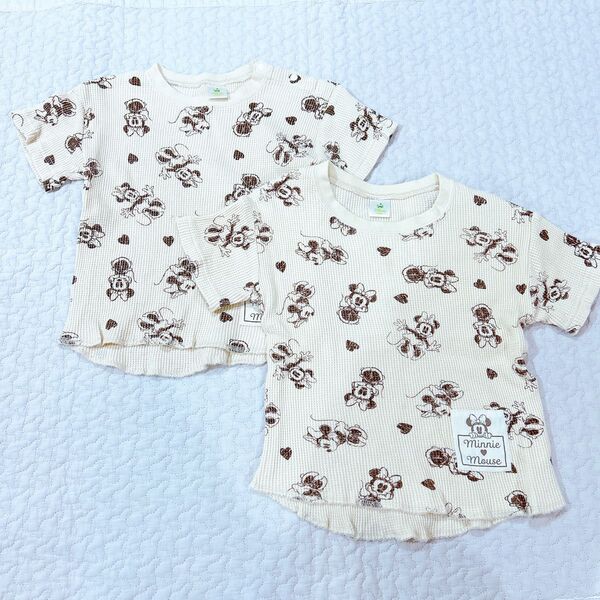 ミニー 半袖ワッフルTシャツ 90.100姉妹セット