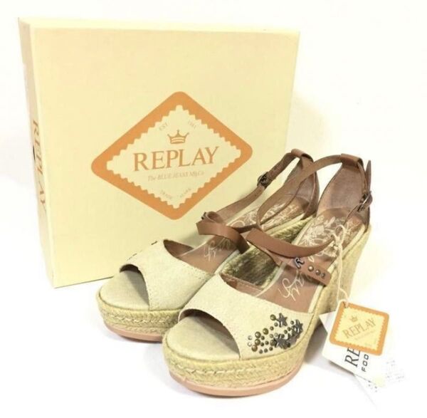 定価¥12,960 新品 国内正規 23.5cm REPLAY リプレイ ストラップ エスパドリーユ サンダル 厚底 サンダル