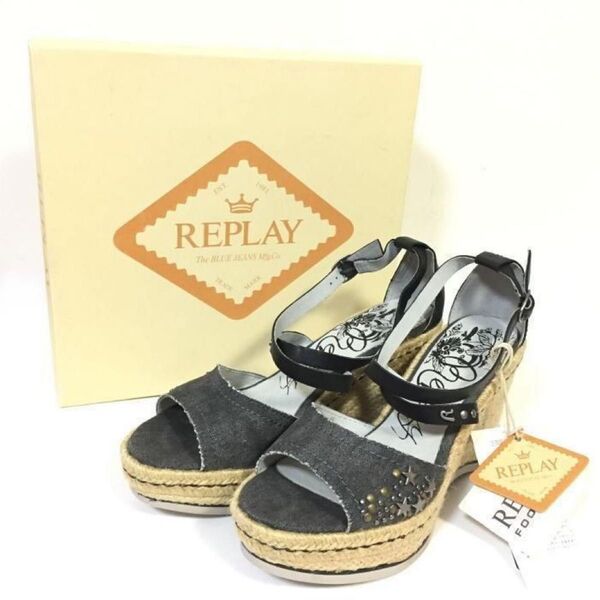 定価¥12,960 新品 国内正規 24.0cm REPLAY リプレイ ストラップ エスパドリーユ サンダル 厚底 サンダル