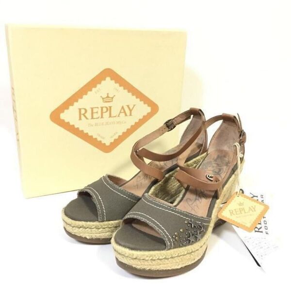 定価¥12,960 新品 国内正規 24.0cm REPLAY リプレイ ストラップ エスパドリーユ サンダル 厚底 サンダル