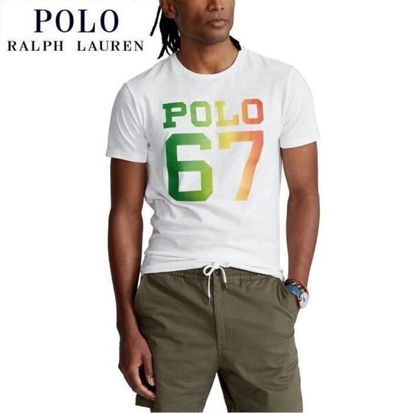 新品 正規 ポロ ラルフローレン POLO 67 レインボー ロゴ Tシャツ グラデーション ボーイズXL カスタムフィットM相応