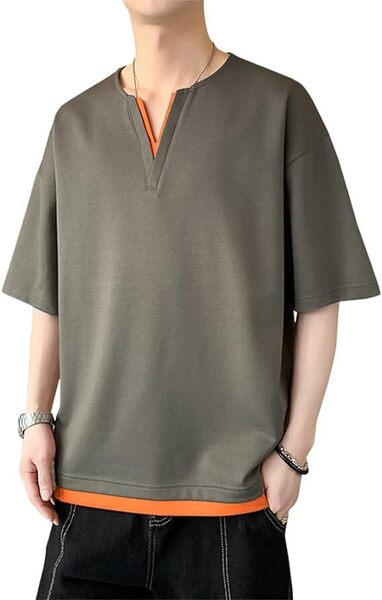 Tシャツ 夏服 メンズ 半袖 tシャツ カジュアル Vネックビッグ M