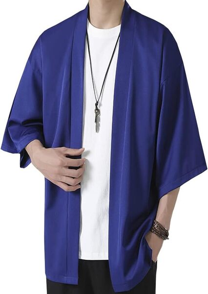 メンズ 夏服 和式 カーディガン メンズ 無地 羽織 七分袖 薄手 2XL