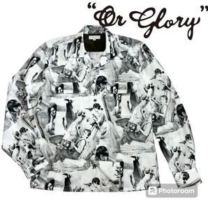 レア■or glory■Ma Cherie コラージュ オープンカラー シャツ S ホワイト ブラック Collage 総柄 オアグローリー 定価20,350円