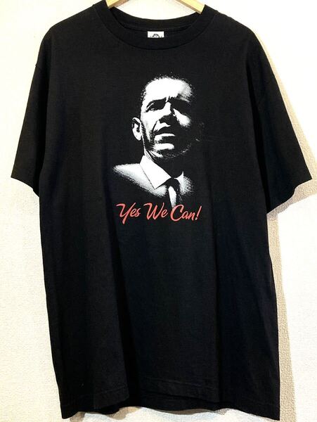 ALSTYLE☆Y2K☆2000'sVINTAGE☆Tシャツ☆YES WE CAN!☆オバマ大統領☆バラク・オバマ☆黒人☆キャッチフレーズ☆USA☆ビンテージ☆黒☆XL