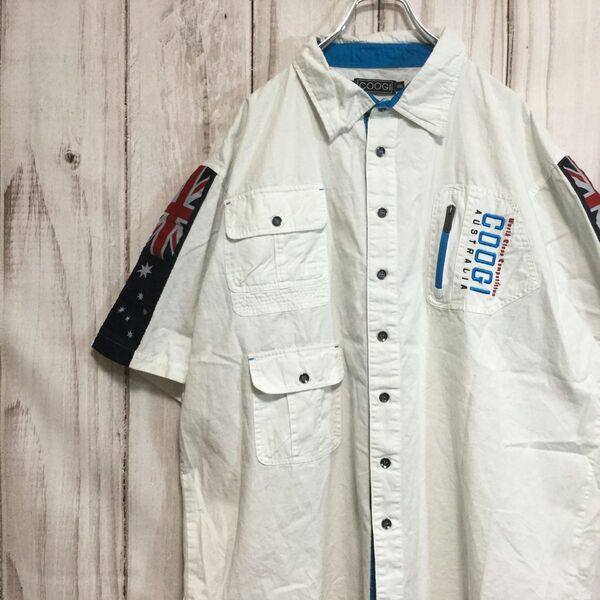 【USA古着 クージー 半袖シャツ】ユニオンジャック ビッグサイズ 3XL 白 COOGI
