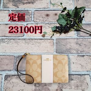 新品 コーチ COACH ポーチ シグネチャー キャンバス ストライプ