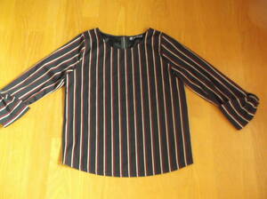  prompt decision free shipping as know as long sleeve blouse stripe navy blue × red × gray 