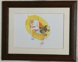 ◆いわさきちひろ挿絵画「ぼうけん2」オフセット複製・木製額付・即決◆