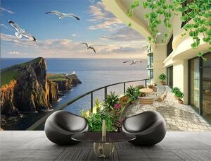 3D 現代のミニマリスト地中海壁紙夢海景風景ソファテレビの背景ウォールペーパー防水カスタム壁画