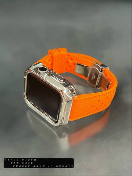 アップルウォッチ TPU ケース ホール オレンジ ラバー ベルト 41mm 45mm 40mm 44mm 38nm 42mm 49mm ウルトラ 987654321SE apple watch