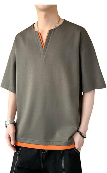 Tシャツ 夏服 メンズ 半袖tシャツ メンズ カジュアルVネックビッグt 無地 大きい 2XL