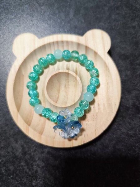 No.102 ハンドメイド ガラスビーズ お花 夏色 ブレスレット 内径約14.5cm