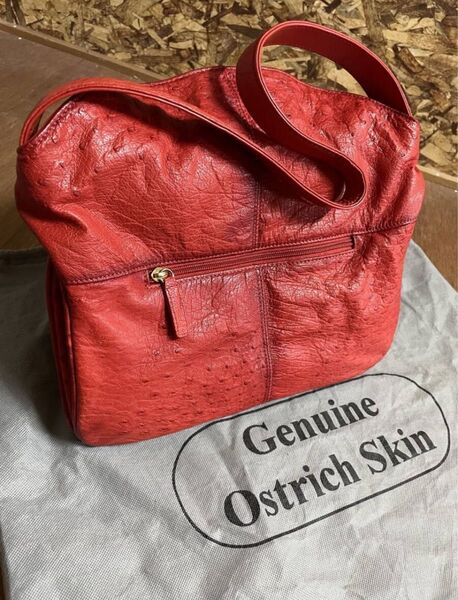 【中古ブランド品】GENUINE OSTRICH オーストリッチ ショルダーバッグ トートバッグ レッド 赤