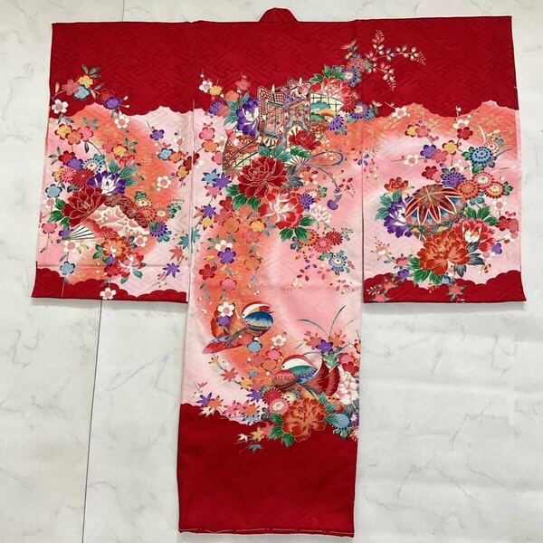 kimono+one◆未使用同然◆産着◆お宮参り◆仕付け糸付◆襦袢付き◆七五三◆3歳用◆女の子着物◆七五三お詣り女の子着物お正月卒業式Y18