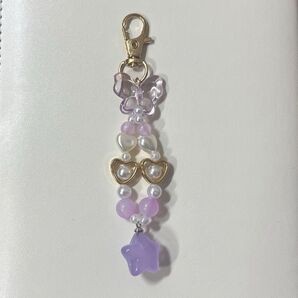 ビーズキーホルダー紫