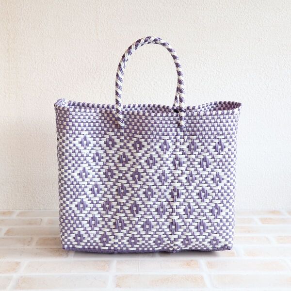 新品 メキシコ製メルカドバッグ DIAMOND(S)PURPLE×WHITE トートバッグ カゴバッグ かごバッグ
