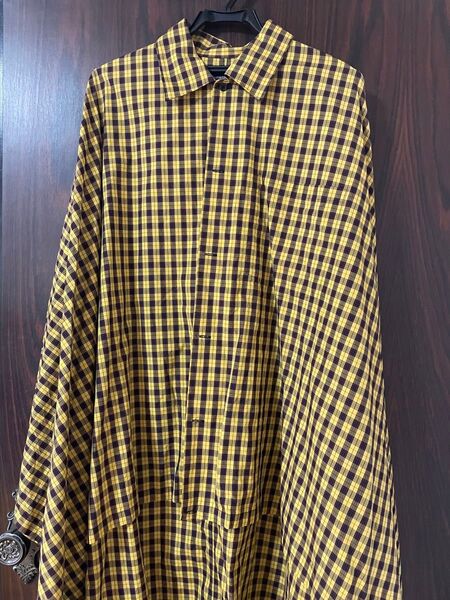 ALMOSTBLACK イエローチェックシャツポンチョ