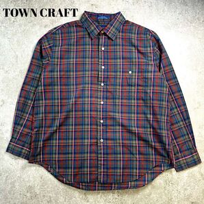 稀少 TOWN CRAFT タウンクラフト 長袖シャツ チェック XL 90s ヴィンテージ 大きいサイズ メンズ コットンポリ