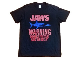 送込　Jaws　泳ぐな危険 !!　遊泳禁止　半袖Tシャツ　黒色　Lサイズ 