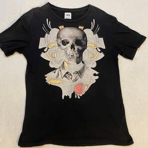 ZARA スカル skull ゴシック パンク archive グランジ ブラック Tシャツ アーカイブ