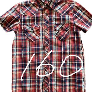 ボーイズ 半袖シャツ 160 美品 チェックシャツ 半袖シャツ 半袖 チェック柄 レッド