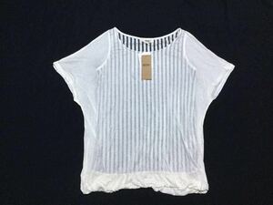 (未使用・レディース) OZOC オゾック // 半袖 ニット重ね着風 カットソー Tシャツ / ストライプ柄 (オフホワイト) サイズ M