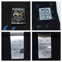 RUSS・K ラスケー // プリント総柄 刺繍 半袖 ポロシャツ (黒) サイズ L_画像6