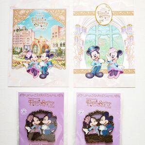 【宿泊者限定】ディズニー ファンタジースプリングスホテル 開業記念 ピンバッジ 非売品 【新品未開封2個セット】 ハガキ2枚
