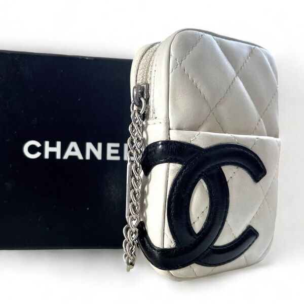 希少色◆CHANEL カンボンライン ココマーク シガレットケース/ポーチ 白 ラムスキン レザー シャネル