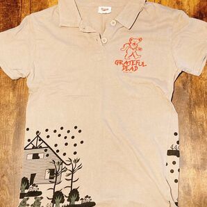 グレイトフル・デッド 半袖ポロシャツ デッドベア ベージュ レディース かわいいくまちゃんポロシャツ Grateful Dead