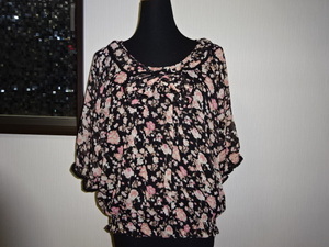 #1 times use beautiful goods Pinkadobe world pink Ad .botanikaru pattern black see-through sleeve blouse tops T-shirt tunic L size 11 number 40 number 