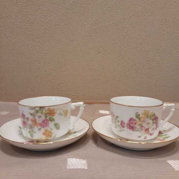 リモージュ コーヒーカップ&ソーサー アンティーク フランス製 2客 カップH約5.6cm×9.8cm×8.2cm ソーサー直径約13.7cm