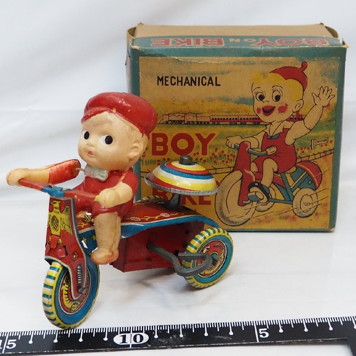 セルロイド人形ブリキ三輪車 小サイズ【MECHANICAL BOY ON BIKE セルロイド人形ブリキ三輪車 小サイズ【MECHANICAL BOY ON BIKE