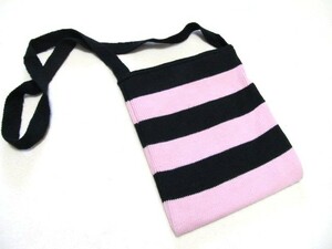 ** knitted border bag pochette sakoshu pink × black unused **