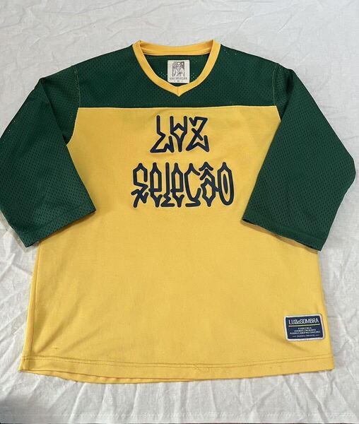 ルースイソンブラ LUZeSOMBRA メッシュ 5分袖Tシャツ Sサイズ イエロー×グリーン サッカー フットサル 日本製 ブラジルカラー