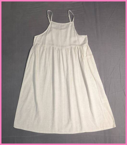 CAM‐17‐2春夏秋☆新品☆送料込み☆即決☆レーヨン綿麻混☆M~Lサイズ☆キャミワンピース☆ライトベージュ☆肩ひも長さ調整可能