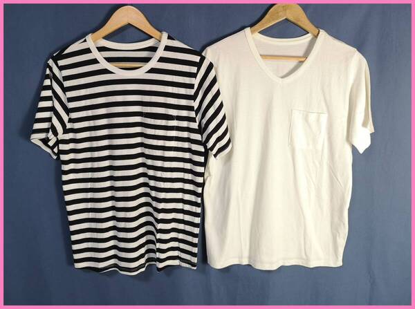 TSET‐401☆夏☆新品☆送料込み☆即決☆ナチュラル系☆綿☆2枚セット☆Lサイズ☆Tシャツ☆白×黒と白