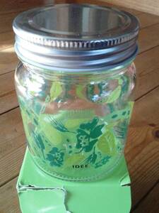 非売品！ノベルティ 十六茶 オリジナル キャニスター IDEE ガラス容器 保存容器 小物入れ ガラス瓶 メイソンジャー （グリーン・緑）