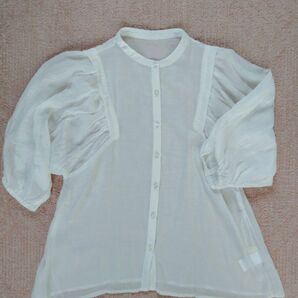 as Know as バンドカラーバルーン袖シアーブラウス7分袖