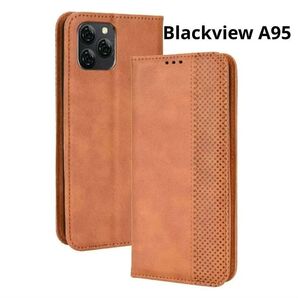 Blackview A95 手帳型 ケース カバー ブラウン PUレザー シンプル おしゃれ