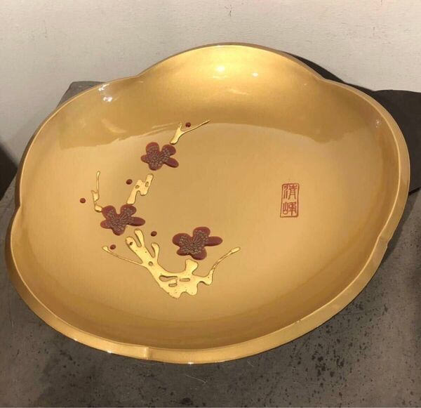 精峰 金蒔絵菓子器 金色漆器菓子鉢 26cm和雑貨 インテリア 中古