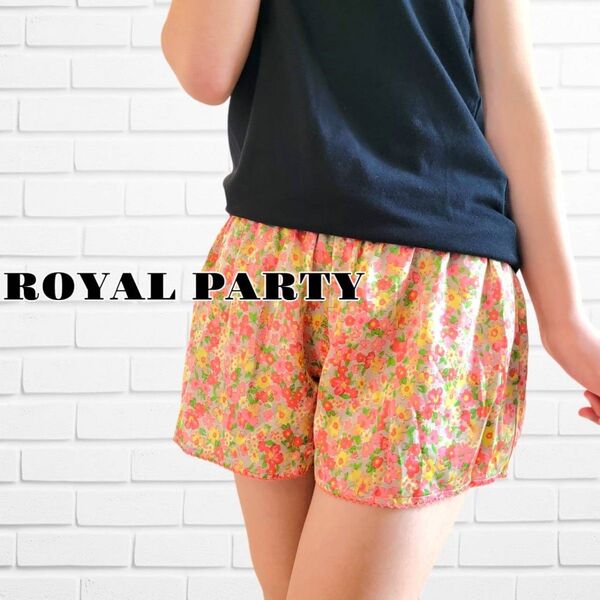 ROYAL PARTY/ロイヤルパーティー●スカラップ刺繍 小花柄 サテン ショートパンツ ペチパンツ