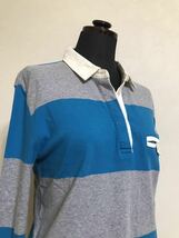 【良品】 LACOSTE ラコステ ボーダー ラガーシャツ トップス 銀ワニ レディース サイズ44 長袖 グレー ブルー ファブリカ 日本製 DF071S_画像9