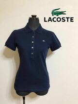 LACOSTE ラコステ レディース 鹿の子 ポロシャツ トップス サイズ40 半袖 ネイビー ファブリカ 日本製 PF169E_画像1