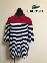 【美品】 LACOSTE ラコステ レディース ボーダー シャツ トップス サイズ38 165/80A 七分袖 レッド ネイビー ホワイト ファブリカ DF3724_画像1