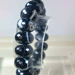 オニキス 大粒17〜18mm×11〜12mmカット石 内径約15.8cm モビロンゴム使用ブレスレット 060708831802