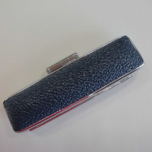 12mm ブルー 銀色枠 牛もみ革 印鑑ケース 高級朱肉付き 10.5ー12ミリ用 青色